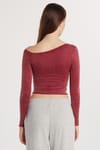 Kadın Slim Fit Dar Kesim Omuz Detaylı Bordo Bluz