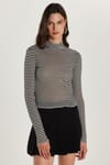Kadın Slim Fit Dar Kesim Uzun Kollu Çizgili Yarım Balıkçı Yaka Bluz