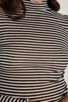 Kadın Slim Fit Dar Kesim Uzun Kollu Çizgili Yarım Balıkçı Yaka Bluz
