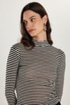 Kadın Slim Fit Dar Kesim Uzun Kollu Çizgili Yarım Balıkçı Yaka Bluz