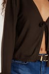 Kadın Slim Fit Dar Kesim Bağlamalı Uzun Kollu V Yaka Kahverengi Hırka