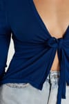 Kadın Slim Fit Dar Kesim Bağlamalı Uzun Kollu V Yaka Lacivert Hırka
