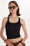 Kadın Slim Fit Dar Kesim İnce Askılı U Yaka Siyah Atlet