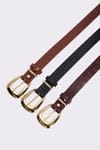Kadın 2.5 cm 3'lü Set Siyah-Bordo-Kahverengi Kemer