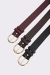 Kadın Gold Tokalı 3 cm 3'lü Set Siyah-Bordo-Kahverengi Kemer