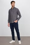 Erkek Regular Fit Klasik Kesim Pamuklu Oxford Doku Tek Cepli Siyah Düğmeli Yaka Gömlek