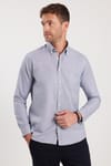 Erkek Regular Fit Klasik Kesim Oxford Doku Yaka Düğmeli Cepli Nakışlı Gömlek