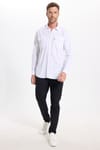 Erkek Regular Fit Klasik Kesim Oversize %100 Pamuk Keten Doku Çift Cep Beyaz Gömlek