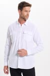 Erkek Regular Fit Klasik Kesim Oversize %100 Pamuk Keten Doku Çift Cep Beyaz Gömlek