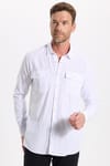 Erkek Regular Fit Klasik Kesim Oversize %100 Pamuk Keten Doku Çift Cep Beyaz Gömlek