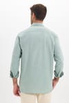 Erkek Regular Fit Klasik Kesim Oversize %100 Pamuk Keten Doku Çift Cep Yeşil Gömlek