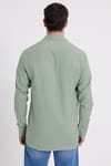 Erkek Regular Fit Klasik Kesim Oversize %100 Pamuk Keten Doku Çift Cep Yeşil Gömlek