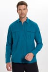 Erkek Regular Fit Klasik Kesim Oversize %100 Pamuk Keten Doku Çift Cep Petrol Renk Gömlek