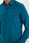 Erkek Regular Fit Klasik Kesim Oversize %100 Pamuk Keten Doku Çift Cep Petrol Renk Gömlek