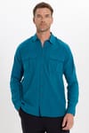 Erkek Regular Fit Klasik Kesim Oversize %100 Pamuk Keten Doku Çift Cep Petrol Renk Gömlek
