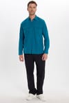 Erkek Regular Fit Klasik Kesim Oversize %100 Pamuk Keten Doku Çift Cep Petrol Renk Gömlek