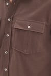 Erkek Regular Fit Klasik Kesim Oversize %100 Pamuk Keten Doku Çift Cep Kahverengi Gömlek