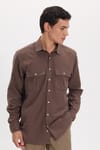 Erkek Regular Fit Klasik Kesim Oversize %100 Pamuk Keten Doku Çift Cep Kahverengi Gömlek