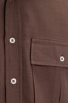 Erkek Regular Fit Klasik Kesim Oversize %100 Pamuk Keten Doku Çift Cep Kahverengi Gömlek