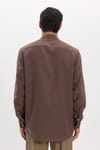 Erkek Regular Fit Klasik Kesim Oversize %100 Pamuk Keten Doku Çift Cep Kahverengi Gömlek