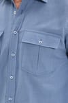Erkek Regular Fit Klasik Kesim Oversize %100 Pamuk Keten Doku Çift Cep İndigo Gömlek