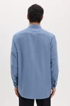 Erkek Regular Fit Klasik Kesim Oversize %100 Pamuk Keten Doku Çift Cep İndigo Gömlek