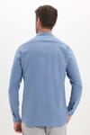 Erkek Regular Fit Klasik Kesim Oversize %100 Pamuk Keten Doku Çift Cep İndigo Gömlek