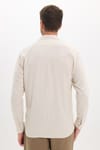 Erkek Regular Fit Klasik Kesim Oversize %100 Pamuk Keten Doku Çift Cep Bej Gömlek