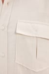 Erkek Regular Fit Klasik Kesim Oversize %100 Pamuk Keten Doku Çift Cep Bej Gömlek