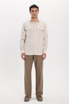 Erkek Regular Fit Klasik Kesim Oversize %100 Pamuk Keten Doku Çift Cep Bej Gömlek