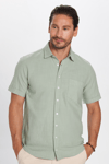 Erkek Regular Fit Klasik Kesim Oversize %100 Pamuk Keten Doku Cepli Yeşil Gömlek