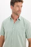 Erkek Regular Fit Klasik Kesim Oversize %100 Pamuk Keten Doku Cepli Yeşil Gömlek