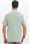 Erkek Regular Fit Klasik Kesim Oversize %100 Pamuk Keten Doku Cepli Yeşil Gömlek