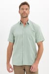 Erkek Regular Fit Klasik Kesim Oversize %100 Pamuk Keten Doku Cepli Yeşil Gömlek