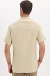 Erkek Regular Fit Klasik Kesim Oversize %100 Pamuk Keten Doku Cepli Taş Renk Gömlek