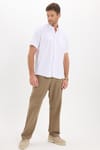 Erkek Regular Fit Klasik Kesim Oversize %100 Pamuk Keten Doku Cepli Beyaz Gömlek