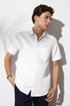 Erkek Regular Fit Klasik Kesim Oversize %100 Pamuk Keten Doku Cepli Beyaz Gömlek