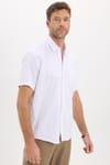 Erkek Regular Fit Klasik Kesim Oversize %100 Pamuk Keten Doku Cepli Beyaz Gömlek