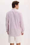 Erkek Regular Fit Klasik Kesim Oversize %100 Pamuk Keten Doku Bordo Gömlek