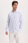 Erkek Regular Fit Klasik Kesim Oversize %100 Pamuk Keten Doku Mavi Gömlek