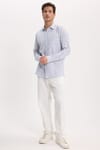 Erkek Regular Fit Klasik Kesim Oversize %100 Pamuk Keten Doku Lacivert Gömlek