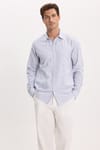 Erkek Regular Fit Klasik Kesim Oversize %100 Pamuk Keten Doku Lacivert Gömlek