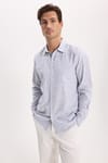 Erkek Regular Fit Klasik Kesim Oversize %100 Pamuk Keten Doku Lacivert Gömlek