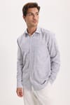Erkek Regular Fit Klasik Kesim Oversize %100 Pamuk Keten Doku Gri Gömlek