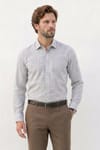 Erkek Regular Fit Klasik Kesim Oversize %100 Pamuk Keten Doku Gri Gömlek
