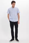 Erkek Regular Fit Klasik Kesim Oversize %100 Pamuk Keten Doku Tek Cep Kareli Düğmeli Yaka Gömlek