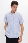 Erkek Regular Fit Klasik Kesim Oversize %100 Pamuk Keten Doku Tek Cep Kareli Düğmeli Yaka Gömlek