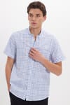 Erkek Regular Fit Klasik Kesim Oversize %100 Pamuk Keten Doku Tek Cep Kareli Düğmeli Yaka Gömlek