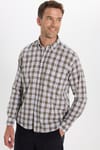 Erkek Regular Fit Klasik Kesim Oversize %100 Pamuk Keten Doku Tek Cep Kareli Düğmeli Yaka Gömlek