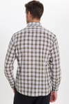 Erkek Regular Fit Klasik Kesim Oversize %100 Pamuk Keten Doku Tek Cep Kareli Düğmeli Yaka Gömlek